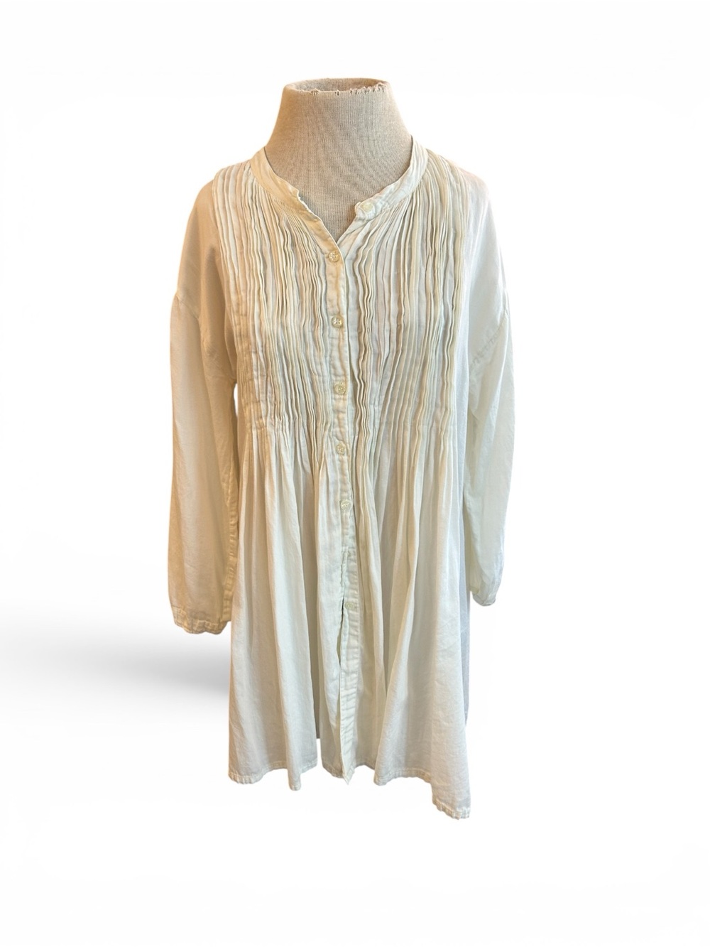 Masai Cotton Ivory Pintuck Button-Front Tunic Top